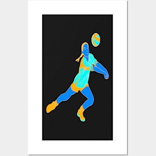 SURREAL RETRO NEON GIRL VOLLEYBALL PLAYER Posters and Art